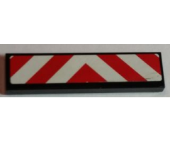 Tile 1 x 4 with Red and White Chevron Danger Stripes Thick, Red in Middle Pattern (Sticker) - Sets 60022 / 60183