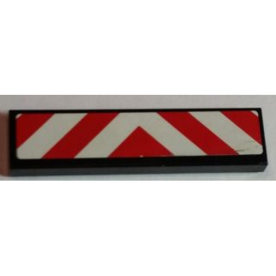 Tile 1 x 4 with Red and White Chevron Danger Stripes Thick, Red in Middle Pattern (Sticker) - Sets 60022 / 60183