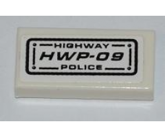 Tile 1 x 2 with 'HIGHWAY POLICE' and 'HWP-09' Pattern (Sticker) - Set 8197