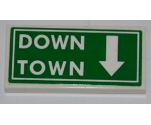 Tile 2 x 4 with 'DOWN TOWN' and White Arrow on Green Background Pattern (Sticker) - Set 8197