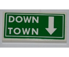 Tile 2 x 4 with 'DOWN TOWN' and White Arrow on Green Background Pattern (Sticker) - Set 8197