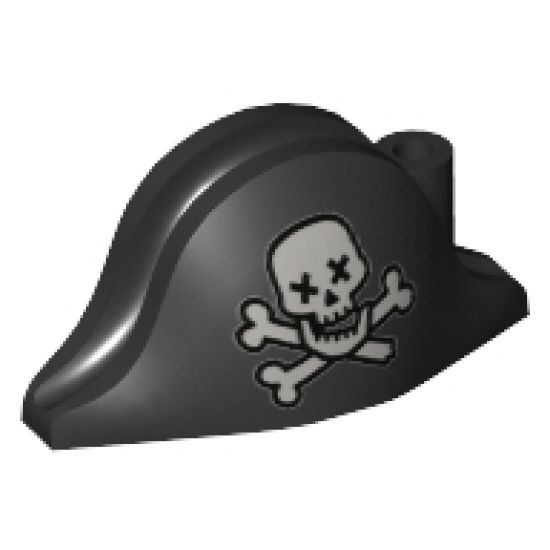 Minifigure, Headgear Hat, Pirate Bicorne with Skull with X Eyes and Crossbones Pattern