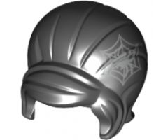 Minifigure, Hair Female Beehive Style with Sideways Fringe with Silver Spider in Web Pattern