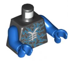 Torso Ninjago with Dark Azure and Silver Lightning and White Ninjago Logogram 'Lightning' Pattern / Blue Arms / Blue Hands