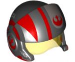 Minifigure, Headgear Helmet SW Rebel Pilot Raised Front and Microphone with Trans-Yellow Visor with Red and White Stripes and Rebel Logo Pattern