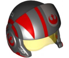 Minifigure, Headgear Helmet SW Rebel Pilot Raised Front and Microphone with Trans-Yellow Visor with Red and White Stripes and Rebel Logo Pattern