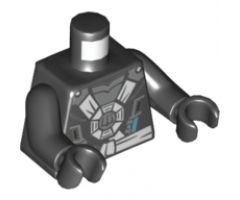 Torso Ninjago White and Silver Straps and Belt, Round Emblem, Weapons and Silver Armor Pattern / Black Arms / Black Hands