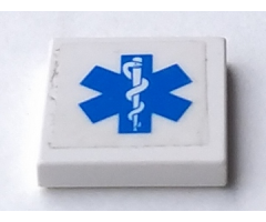 Tile 2 x 2 with Blue EMT Star of Life on White Background Pattern (Sticker) - Sets 6164 / 7903