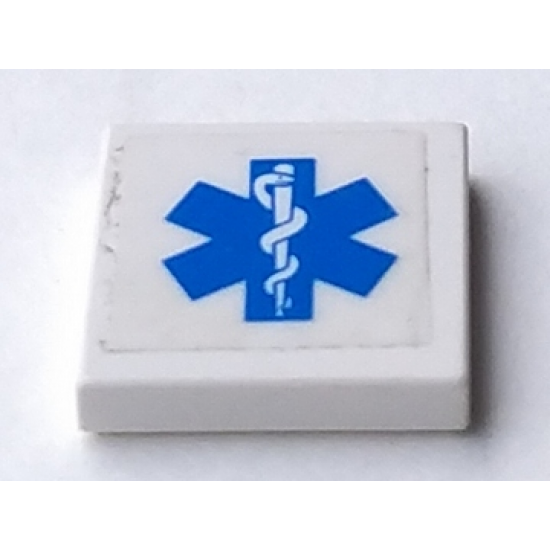 Tile 2 x 2 with Blue EMT Star of Life on White Background Pattern (Sticker) - Sets 6164 / 7903