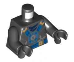 Torso Ninjago Blue and Gold Straps and Belt, Round Emblem, Weapons and Dark Blue Undershirt Pattern / Black Arms / Black Hands