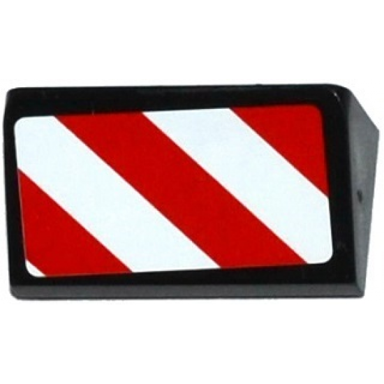 Slope 30 1 x 2 x 2/3 with Red and White Danger Stripes Thick Pattern Model Left Side (Sticker) - Set 60075