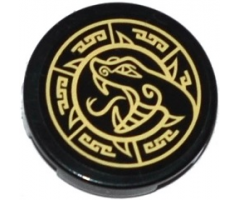 Tile, Round 2 x 2 with Bottom Stud Holder with Gold Snake Head and Geometric Pattern (Sticker) - Set 70749