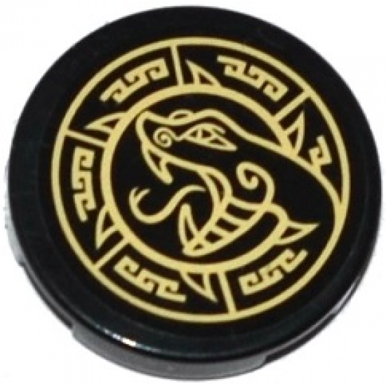 Tile, Round 2 x 2 with Bottom Stud Holder with Gold Snake Head and Geometric Pattern (Sticker) - Set 70749