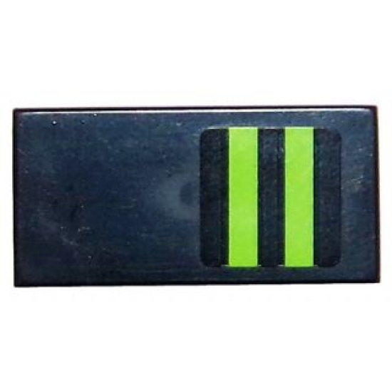 Tile 1 x 2 with 2 Lime Stripes on Black Background Pattern (Sticker) - Set 8133