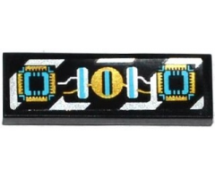 Tile 1 x 3 with Gold, Silver and Medium Azure Circuitry and Microchips over Silver Danger Stripes Pattern (Sticker) - Set 70167