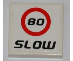 Tile 2 x 2 with '80' and 'SLOW' Pattern (Sticker) - Set 8123