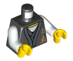 Torso Ninjago Gold Asian Characters Front and Dragon Back Pattern / White Arms / Yellow Hands