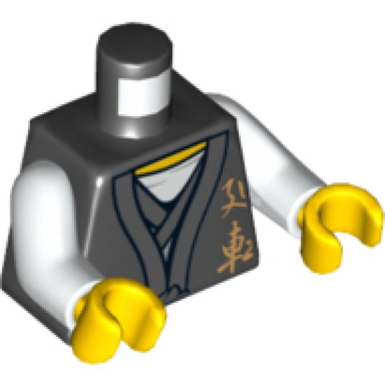Torso Ninjago Gold Asian Characters Front and Dragon Back Pattern / White Arms / Yellow Hands