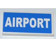 Tile 2 x 4 with White 'AIRPORT' on Blue Background Pattern (Sticker) - Set 3182