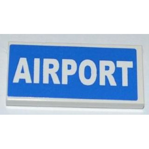 Tile 2 x 4 with White 'AIRPORT' on Blue Background Pattern (Sticker) - Set 3182