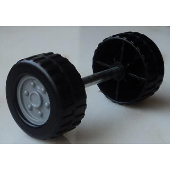 Duplo, Vehicle Wheel Double Assembly with Tread and Metal Axle and Light Bluish Gray Classic Pattern