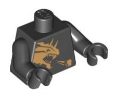 Torso Ninjago Gold Dragon Front and Gold Lion and 'COLE' Back Pattern / Black Arms / Black Hands