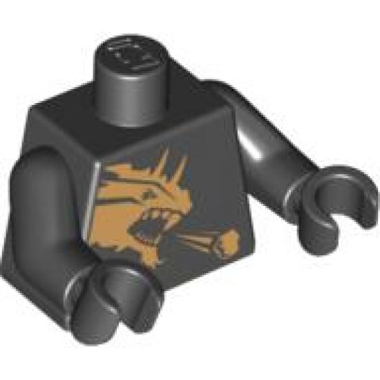 Torso Ninjago Gold Dragon Front and Gold Lion and 'COLE' Back Pattern / Black Arms / Black Hands