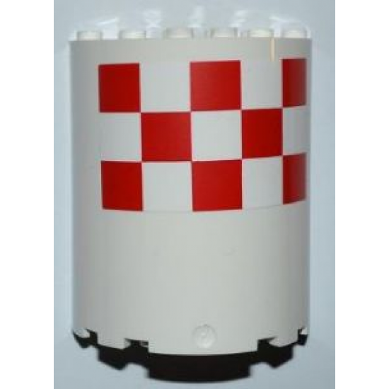 Cylinder Half 3 x 6 x 6 with 1 x 2 Cutout with Red and White Large Checkered Pattern, 5 Boxes on 3 Rows (Sticker) - Set 3182