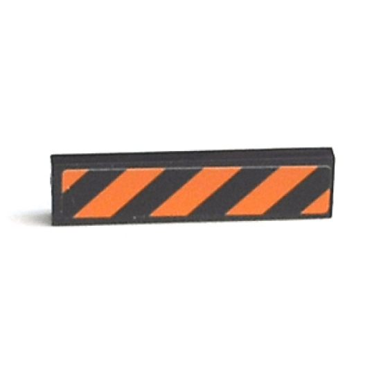 Tile 1 x 4 with Black and Orange Danger Stripes Pattern (Sticker) - Set 7738