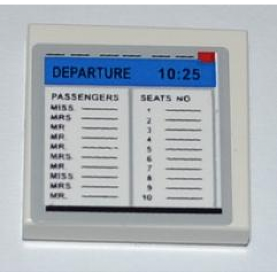 Tile 2 x 2 with Computer Screen with 'DEPARTURE' and Passenger List Pattern (Sticker) - Set 3182