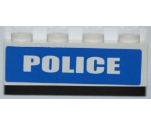 Brick 1 x 4 with White 'POLICE' Short Font on Blue Background Pattern (Sticker) - Sets 7285 / 7288