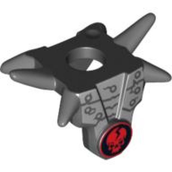 Minifigure, Body Wear Armor Breastplate with Shoulder Spikes Gray and Ninjago Cracked Red Skull Pattern