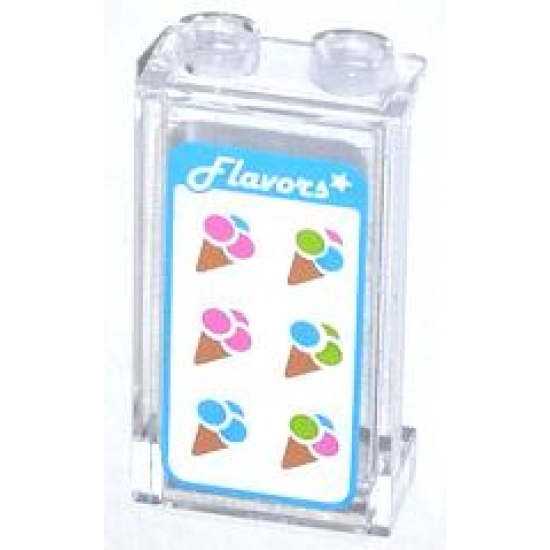Panel 1 x 2 x 3 with Side Supports - Hollow Studs with 'Flavors', White Star and 6 Ice Cream Cones Pattern (Sticker) - Set 70804