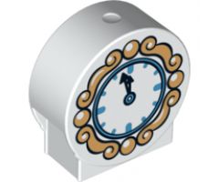 Duplo, Brick 1 x 3 x 2 Round Top with Clock and Gold Frame Pattern