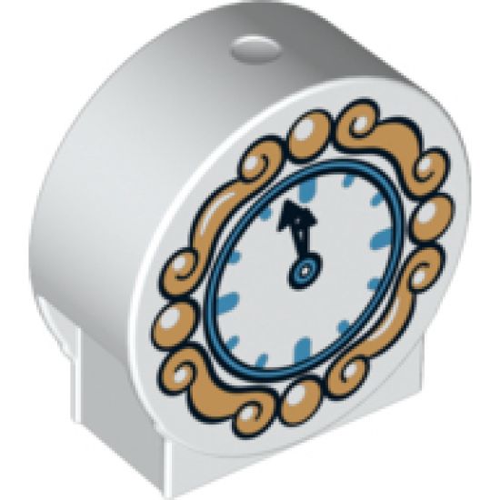 Duplo, Brick 1 x 3 x 2 Round Top with Clock and Gold Frame Pattern