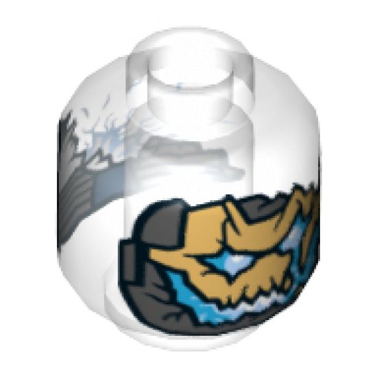 Minifigure, Head Dual Sided Alien Gold, Gray and Trans Light Blue Face Pattern (Ultron MK1) - Hollow Stud