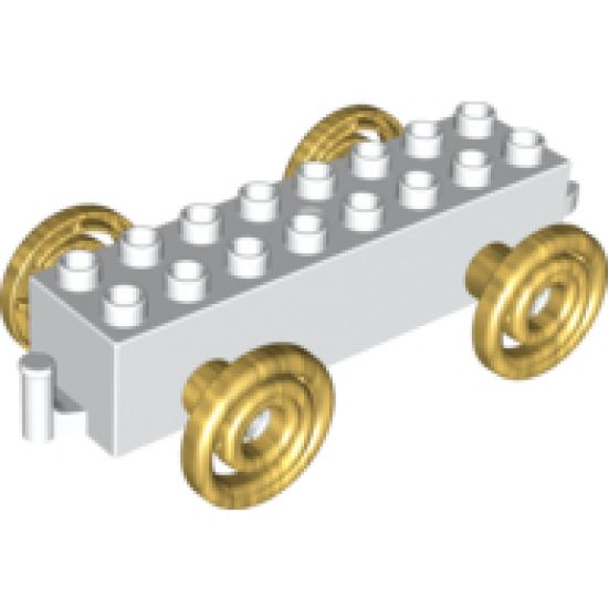 Duplo, Vehicle Car Base 2 x 8 x 1 1/2 with Large Gold Spoked and Spiraled Wheels