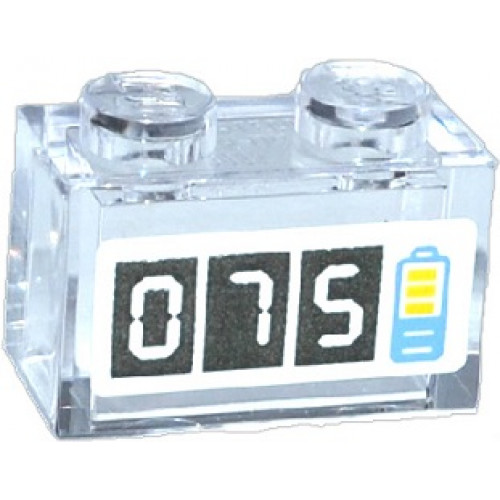 Brick 1 x 2 without Bottom Tube with '075' and Battery Charge Pattern (Sticker) - Set 41091