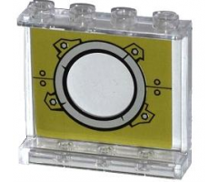 Panel 1 x 4 x 3 with Side Supports - Hollow Studs with Porthole on Olive Green Background Pattern (Sticker) - Set 79121