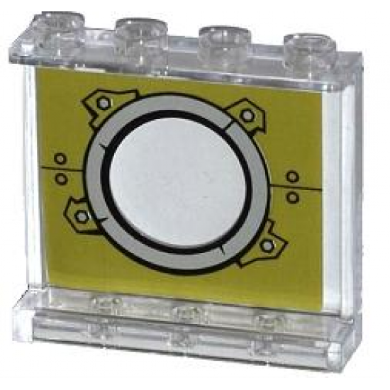 Panel 1 x 4 x 3 with Side Supports - Hollow Studs with Porthole on Olive Green Background Pattern (Sticker) - Set 79121