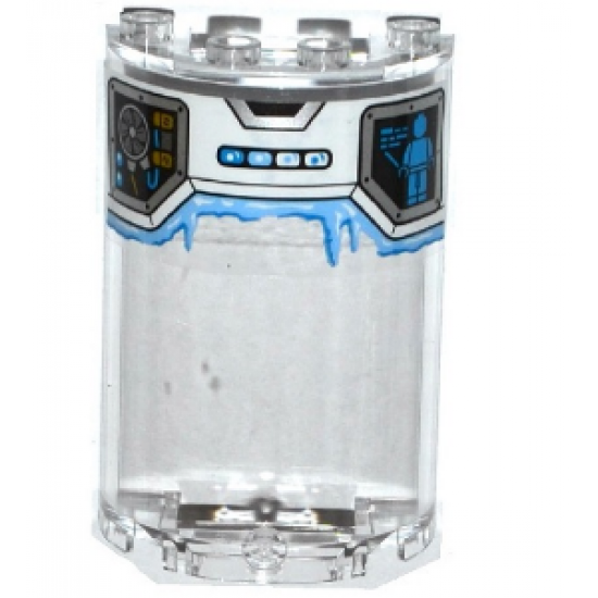 Cylinder Half 2 x 4 x 5 with 1 x 2 Cutout with Fan, Minifigure on Screen and Frost Pattern (Sticker) - Set 70588