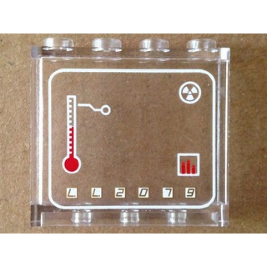 Panel 1 x 4 x 3 with Side Supports - Hollow Studs with Thermometer, Radioactivity Symbol and 'LL2079' in White Squares Pattern (Sticker) - Set 70816