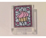 Panel 1 x 2 x 2 with Side Supports - Hollow Studs with Cupcake and 4 Magenta Hearts on Stained Glass Background Pattern (Sticker) - Set 41119