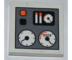 Tile 2 x 2 with Red and Black Buttons and Gauges Pattern (Sticker) - Set 8709