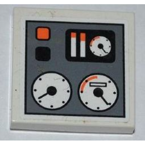 Tile 2 x 2 with Red and Black Buttons and Gauges Pattern (Sticker) - Set 8709