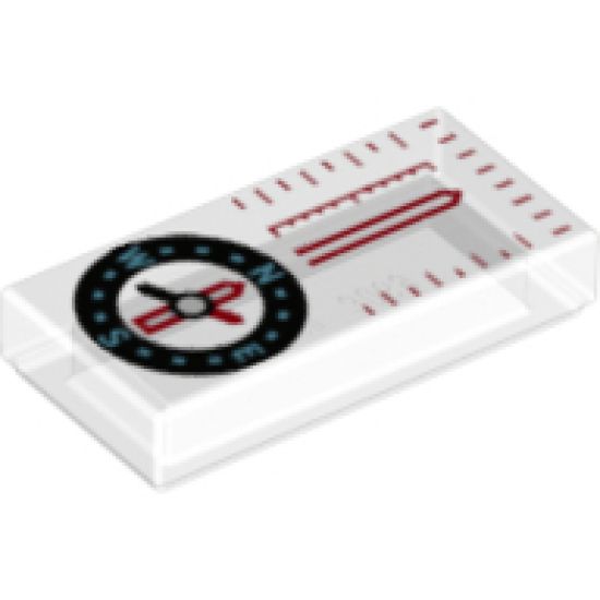 Tile 1 x 2 with Compass and Red Scale Pattern