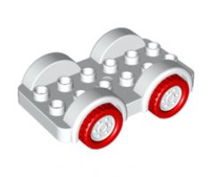 Duplo, Vehicle Car Base 2 x 6 with Four Red Tires and White Wheels on Fixed Axles