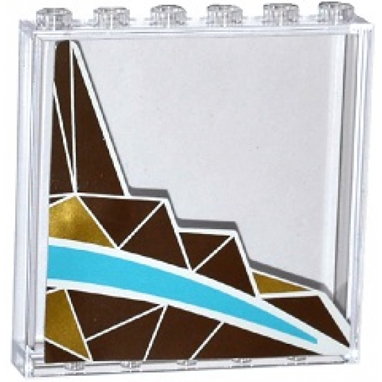 Panel 1 x 6 x 5 with Silver and Gold Triangle Mosaic and White and Medium Azure Curved Stripes Pattern Right Side (Sticker) - Set 41106