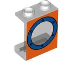 Panel 1 x 2 x 2 - Hollow Studs with Blue Porthole on Orange Background Pattern