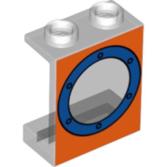 Panel 1 x 2 x 2 - Hollow Studs with Blue Porthole on Orange Background Pattern